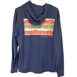 Vineyard Vines Hooded Pocket Tee, Multiline Whale Edition, Sz Med, 100% Cotton
